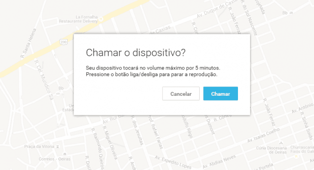 Interface do recurso Android Device Manager para localizar o aparelho perdido com toque do celular (Foto: Reprodução/Erenito Junior)