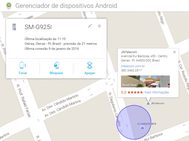Mapa do recursos Android Device Manager mostra, automaticamente, onde está o gadget (Foto: Reprodução/Erenito Junior)